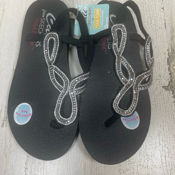 NWT SKECHERS Cali Thong Womens 6 Black Rhinestone Slingback Yoga Foam - Picture 1 of 5